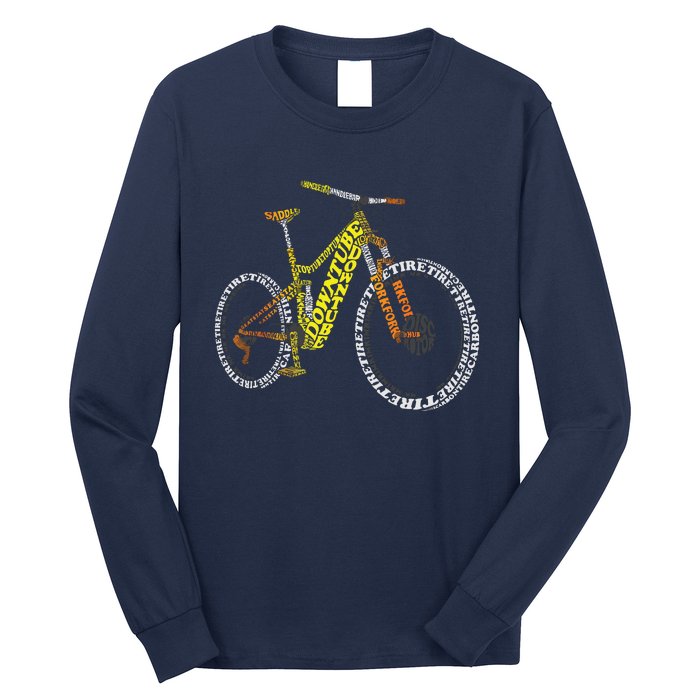 Bicycle Anatomy Mountain Bike MTB Parts Funny Biker Rider Long Sleeve Shirt