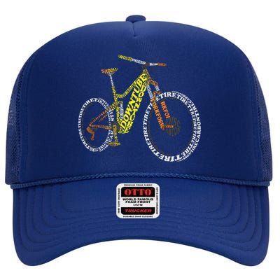 Bicycle Anatomy Mountain Bike MTB Parts Funny Biker Rider High Crown Mesh Back Trucker Hat