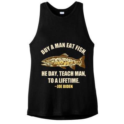 Buy A Man Eat Fish Joe Biden Ladies PosiCharge Tri-Blend Wicking Tank