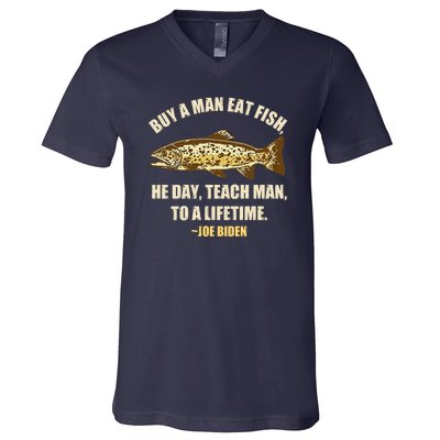 Buy A Man Eat Fish Joe Biden V-Neck T-Shirt