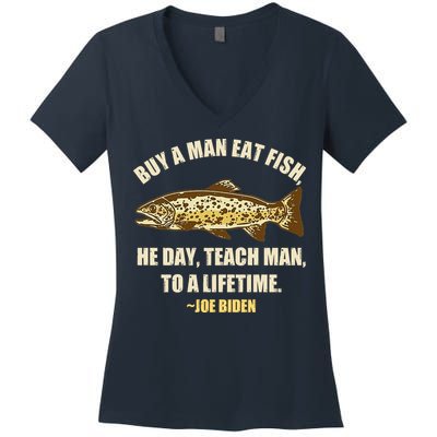 Buy A Man Eat Fish Joe Biden Women's V-Neck T-Shirt