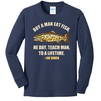 Buy A Man Eat Fish Joe Biden Kids Long Sleeve Shirt