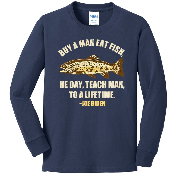 Buy A Man Eat Fish Joe Biden Kids Long Sleeve Shirt