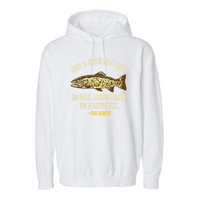 Buy A Man Eat Fish Joe Biden Garment-Dyed Fleece Hoodie