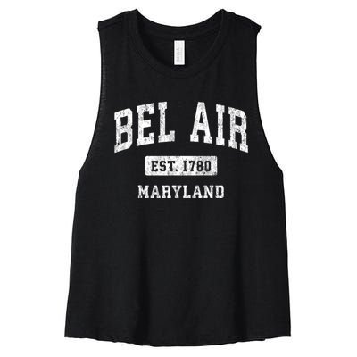 Bel Air Maryland Md Vintage Athletic Sports Women's Racerback Cropped Tank