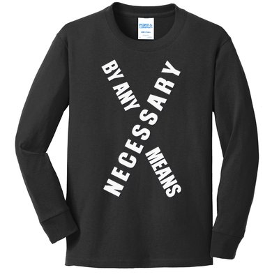 By Any Means Malcolm Black History Month Kids Long Sleeve Shirt