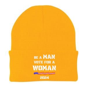 Be A Man Vote For A Kamala Harris 2024 Walz Us Flag Knit Cap Winter Beanie