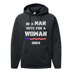 Be A Man Vote For A Kamala Harris 2024 Walz Us Flag Performance Fleece Hoodie