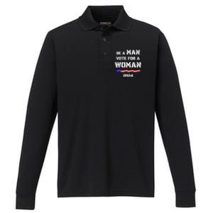 Be A Man Vote For A Kamala Harris 2024 Walz Us Flag Performance Long Sleeve Polo