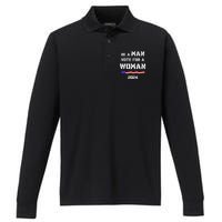 Be A Man Vote For A Kamala Harris 2024 Walz Us Flag Performance Long Sleeve Polo