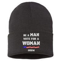 Be A Man Vote For A Kamala Harris 2024 Walz Us Flag Sustainable Knit Beanie