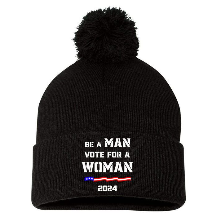 Be A Man Vote For A Kamala Harris 2024 Walz Us Flag Pom Pom 12in Knit Beanie