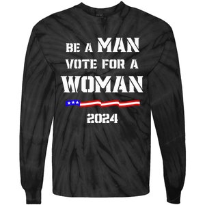 Be A Man Vote For A Kamala Harris 2024 Walz Us Flag Tie-Dye Long Sleeve Shirt