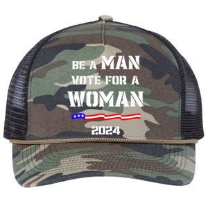 Be A Man Vote For A Kamala Harris 2024 Walz Us Flag Retro Rope Trucker Hat Cap