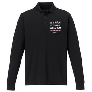 Be A Man Vote For A Woman Kamala Harris 2024 Walz Us Flag Performance Long Sleeve Polo