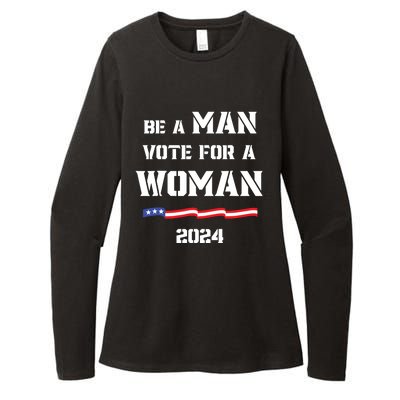 Be A Man Vote For A Woman Kamala Harris 2024 Walz Us Flag Womens CVC Long Sleeve Shirt