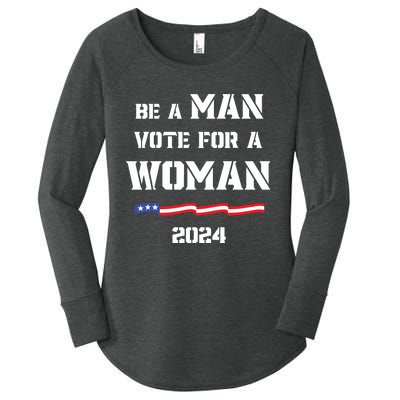 Be A Man Vote For A Woman Kamala Harris 2024 Walz Us Flag Women's Perfect Tri Tunic Long Sleeve Shirt