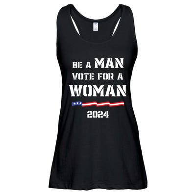 Be A Man Vote For A Woman Kamala Harris 2024 Walz Us Flag Ladies Essential Flowy Tank