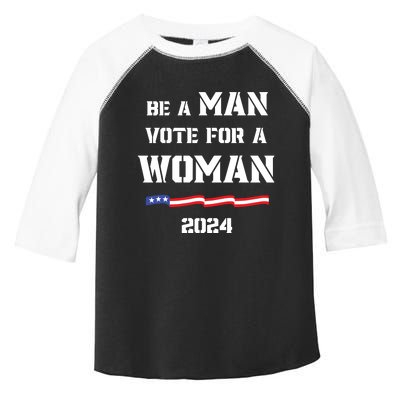 Be A Man Vote For A Woman Kamala Harris 2024 Walz Us Flag Toddler Fine Jersey T-Shirt