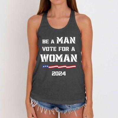 Be A Man Vote For A Woman Kamala Harris 2024 Walz Us Flag Women's Knotted Racerback Tank