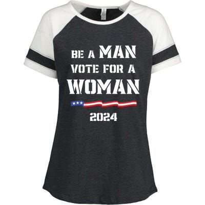 Be A Man Vote For A Woman Kamala Harris 2024 Walz Us Flag Enza Ladies Jersey Colorblock Tee