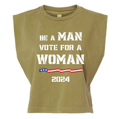 Be A Man Vote For A Woman Kamala Harris 2024 Walz Us Flag Garment-Dyed Women's Muscle Tee