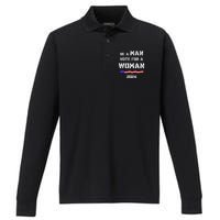 Be A Man Vote For A Woman Kamala Harris 2024 Walz Us Flag Performance Long Sleeve Polo