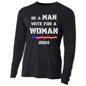 Be A Man Vote For A Woman Kamala Harris 2024 Walz Us Flag Cooling Performance Long Sleeve Crew