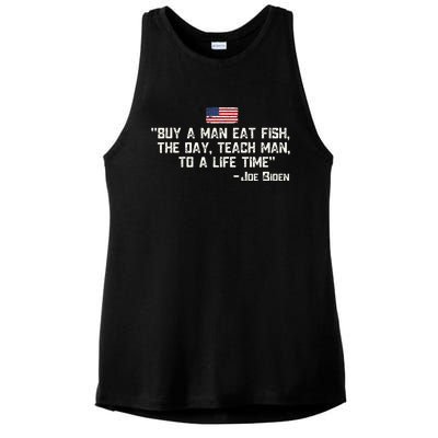 Buy A Man Eat Fish The Day Teach Man Joe Biden Ladies PosiCharge Tri-Blend Wicking Tank