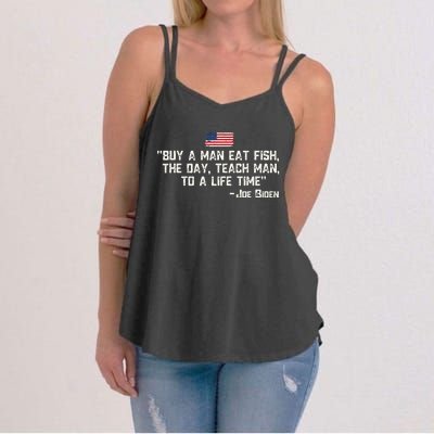 Buy A Man Eat Fish The Day Teach Man Joe Biden Women's Strappy Tank