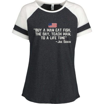 Buy A Man Eat Fish The Day Teach Man Joe Biden Enza Ladies Jersey Colorblock Tee