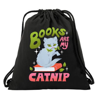 Books Are My Catnip Drawstring Bag