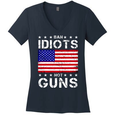 Ban Idiots Not Guns Women's V-Neck T-Shirt