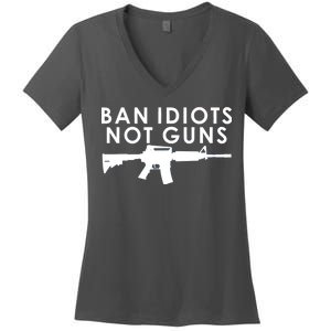 Ban Idiots Not Guns Gun Rights Logo Women's V-Neck T-Shirt