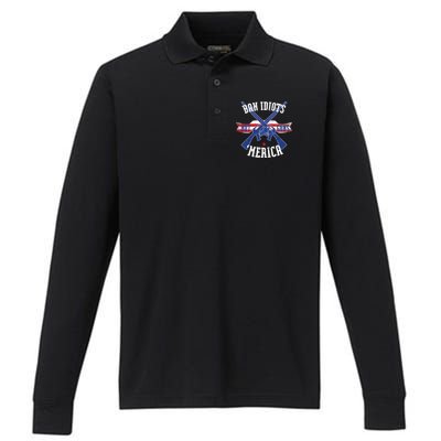 Ban Idiots Not Guns Merica Performance Long Sleeve Polo