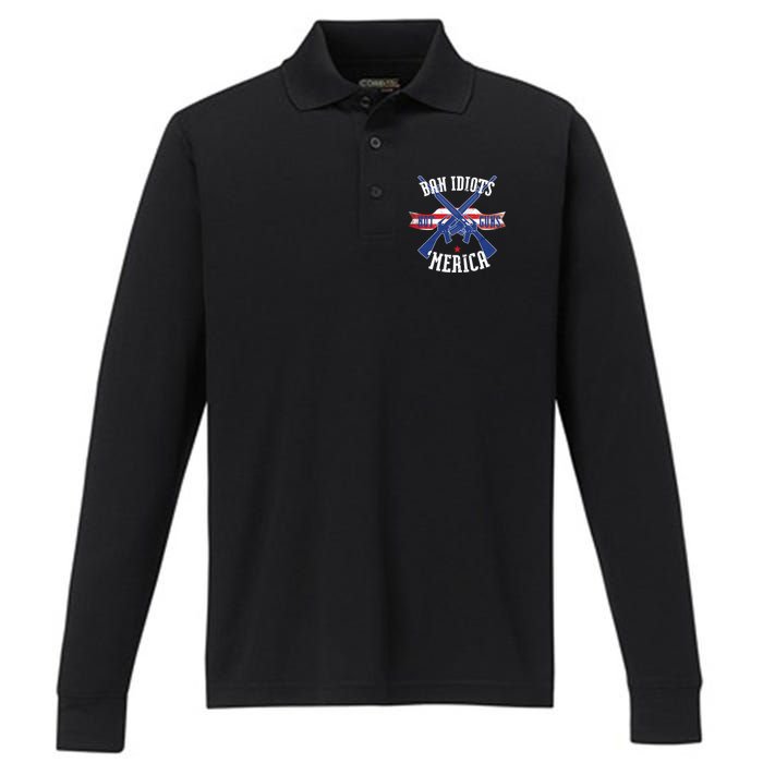 Ban Idiots Not Guns Merica Performance Long Sleeve Polo