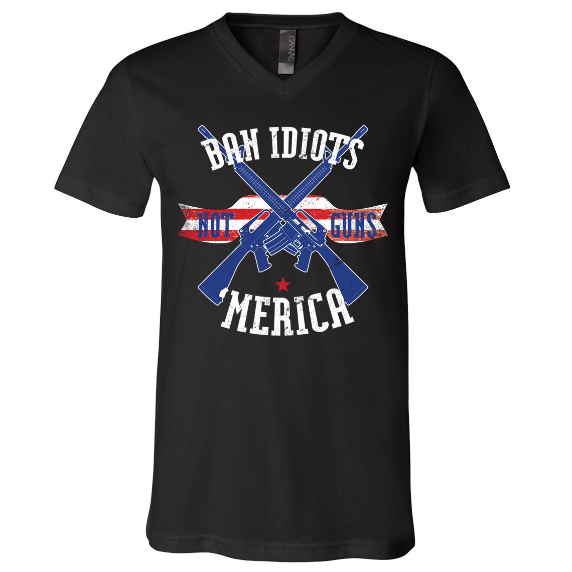 Ban Idiots Not Guns Merica V-Neck T-Shirt