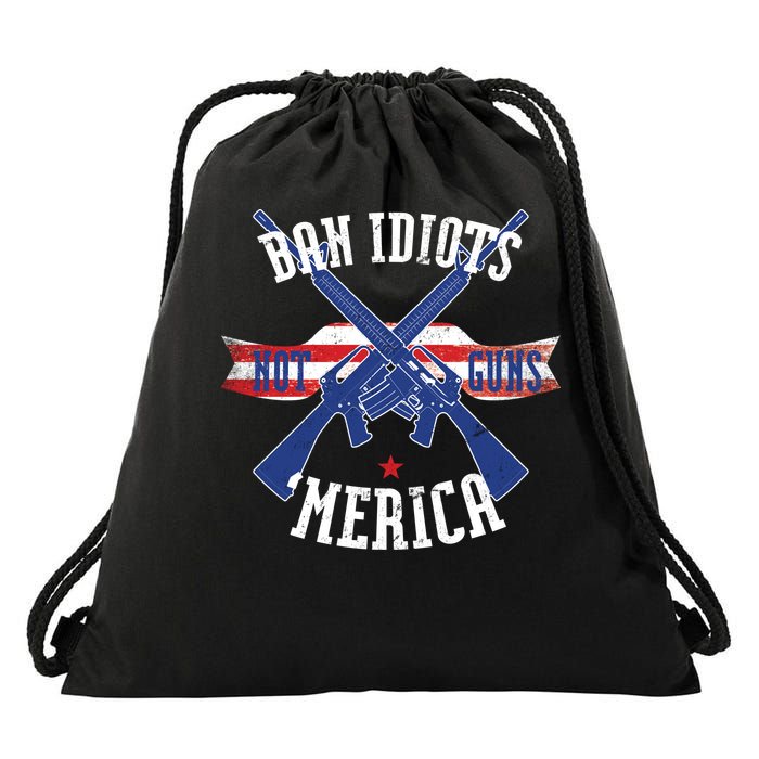 Ban Idiots Not Guns Merica Drawstring Bag