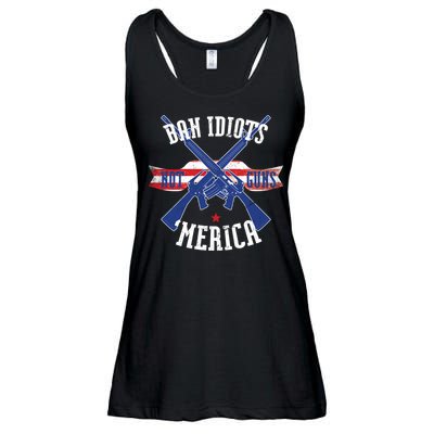 Ban Idiots Not Guns Merica Ladies Essential Flowy Tank