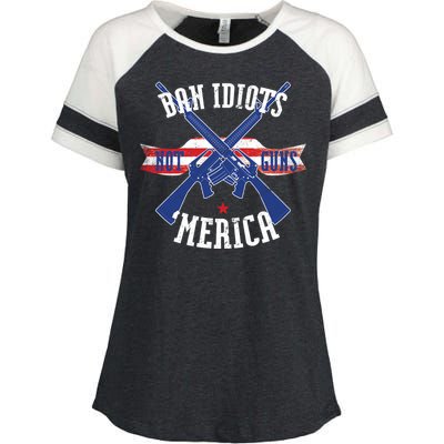 Ban Idiots Not Guns Merica Enza Ladies Jersey Colorblock Tee