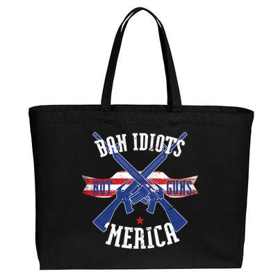 Ban Idiots Not Guns Merica Cotton Canvas Jumbo Tote