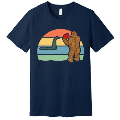 Bigfoot And Nessie Love Valentine's Day Love Premium T-Shirt