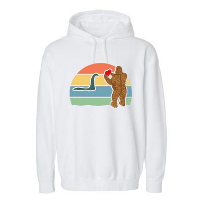 Bigfoot And Nessie Love Valentine's Day Love Garment-Dyed Fleece Hoodie