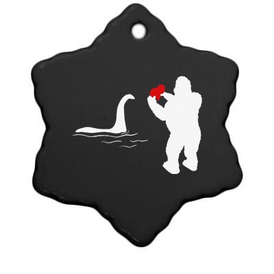 Bigfoot And Nessie Love Valentine's Day Ceramic Star Ornament