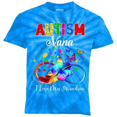 Butterfly Autism Nana I Love My Grandson Support Autistic Gift Kids Tie-Dye T-Shirt