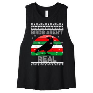 Bird Are Not Real Conspiracy Ugly Christmas Sweater Women's Racerback Cropped Tank