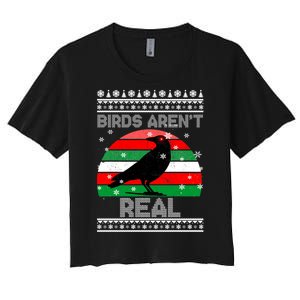 Bird Are Not Real Conspiracy Ugly Christmas Sweater Women's Crop Top Tee