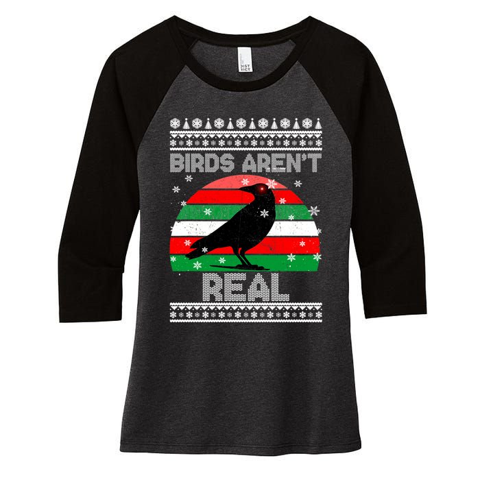 Bird Are Not Real Conspiracy Ugly Christmas Sweater Women's Tri-Blend 3/4-Sleeve Raglan Shirt