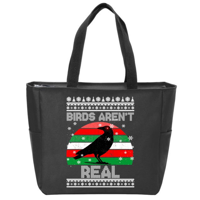 Bird Are Not Real Conspiracy Ugly Christmas Sweater Zip Tote Bag