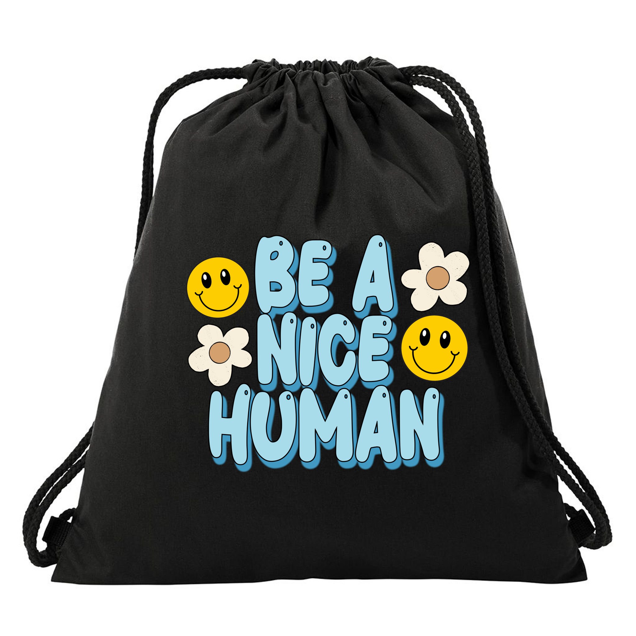 Be A Nice Human Cute Smile Retro Drawstring Bag